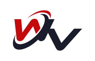 WV Logo Swoosh küresel kırmızı mektup vektör kavramı