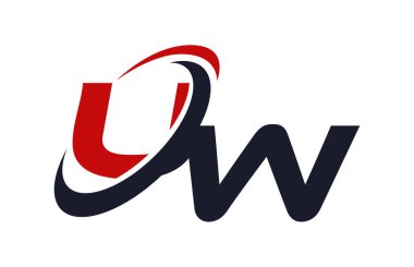 UW Logo Swoosh küresel kırmızı mektup vektör kavramı