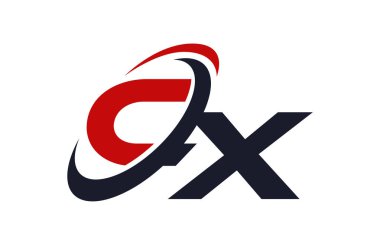 CX Logo Swoosh küresel kırmızı mektup vektör kavramı