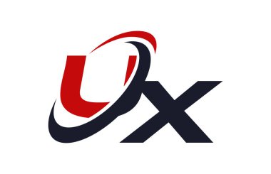 UX Logo Swoosh küresel kırmızı mektup vektör kavramı