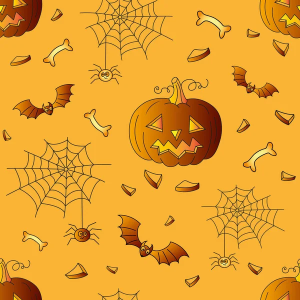 Хэллоуин бесшовный векторный фон, тыква, кепка, летучая мышь, крест. — стоковый вектор