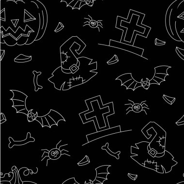 Cadılar Bayramı vektörü kusursuz. Siyah ve beyaz taslak çizimi.