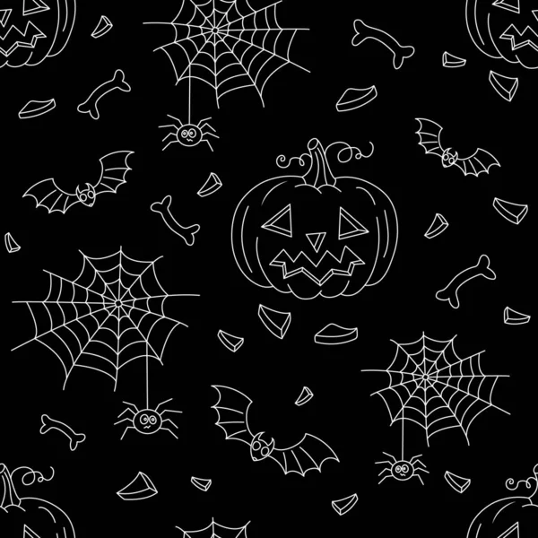 Halloween vektor sömlös. Svart och vit kontur illustration. — Stock vektor