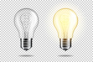 Bitcoin, izole ile gerçekçi şeffaf ampul.