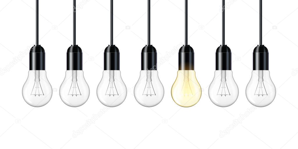 Realistic transparent light bulb, isolated.