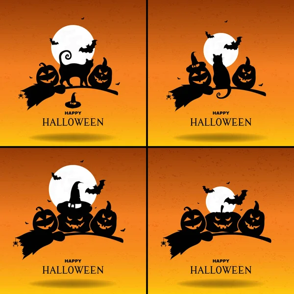 Fondo Halloween Feliz Con Calabazas — Archivo Imágenes Vectoriales