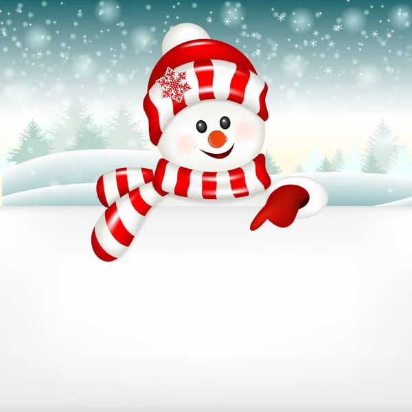 Weihnachten Schneemann Mit Weißen Blanko Isoliert Auf Winter Hintergrund — Stockvektor