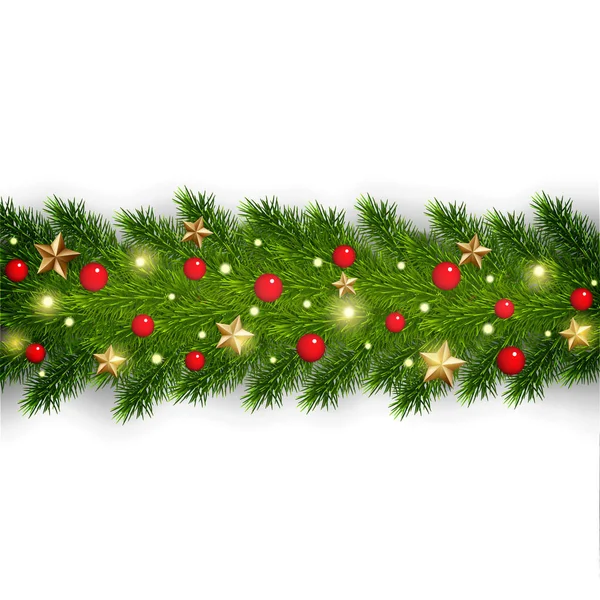 Weihnachten Hintergrund Mit Grünen Zweigen Isoliert — Stockvektor