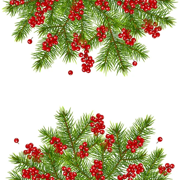 Juldekoration Med Fir Tree Förgrena Röda Bär Isolerad Vit Bakgrund — Stock vektor