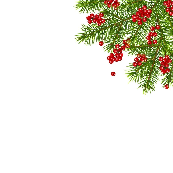 Рождественское Украшение Елкой Ветви Красные Ягоды Изолированные Белом Фоне — стоковый вектор