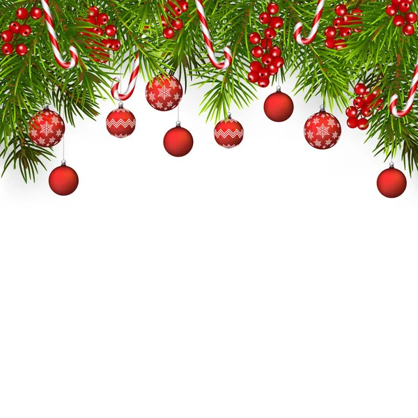 Рождественский Фон Еловыми Ветвями Красными Ягодами Белом Фоне — стоковый вектор