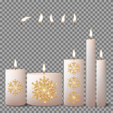 Dekoratif beyaz izole mumlar, yanan Grup. 