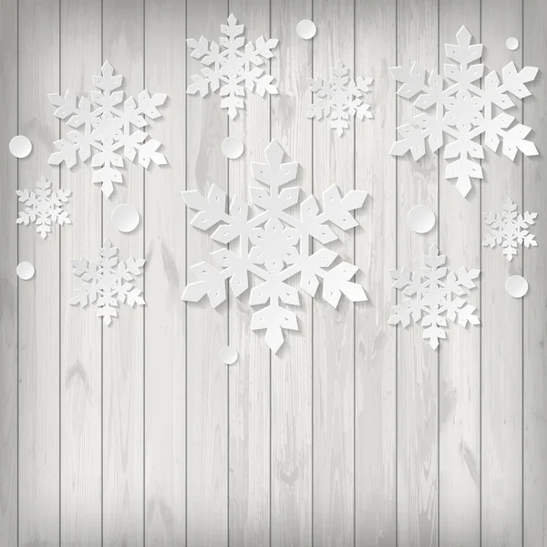 Boże Narodzenie Życzeniami Papieru Płatki Śniegu Tle Drewna — Wektor stockowy