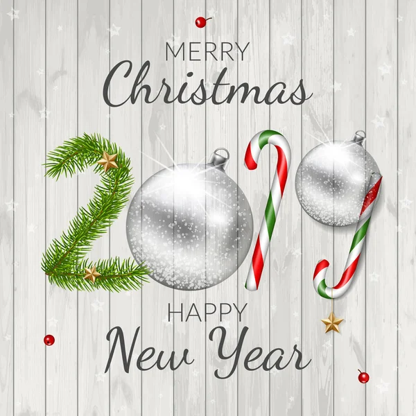 Feliz Navidad Feliz Año Nuevo 2019 Tarjeta Felicitación Sobre Fondo — Vector de stock