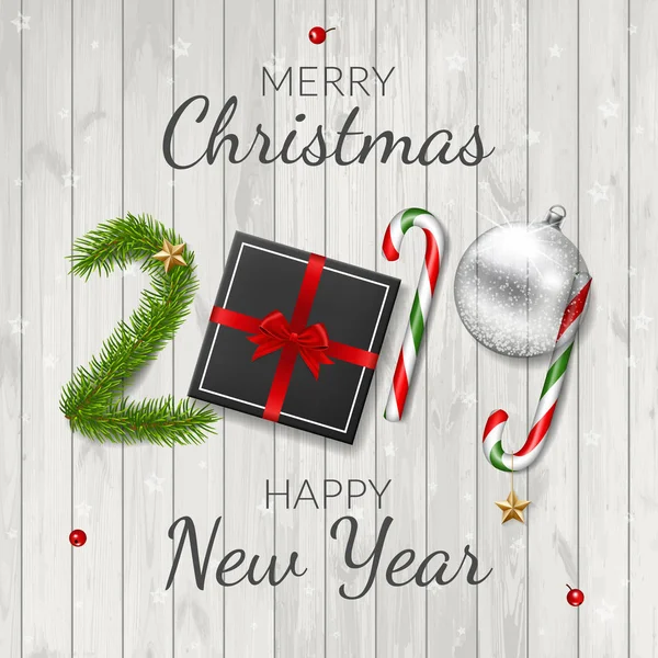 Feliz Navidad Feliz Año Nuevo 2019 Tarjeta Felicitación Sobre Fondo — Vector de stock