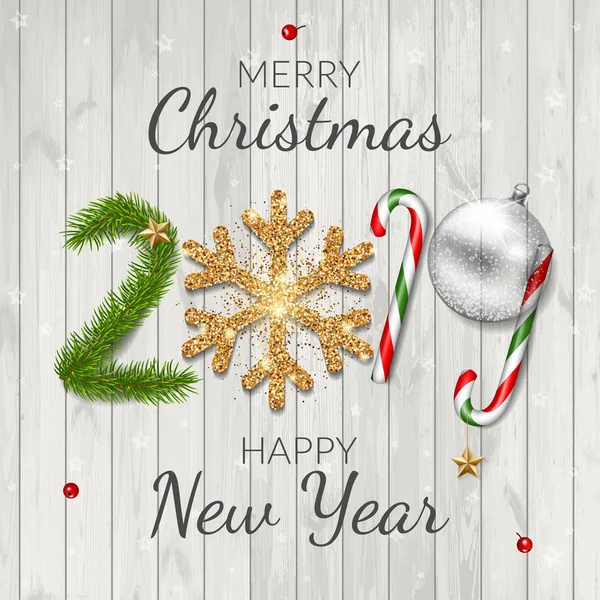 Feliz Navidad Feliz Año Nuevo 2019 Tarjeta Felicitación Sobre Fondo — Vector de stock