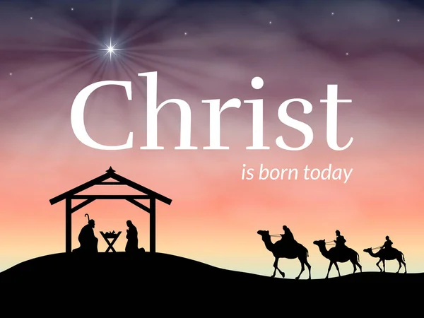 ヨセフとマリアの飼い葉桶でイエスのクリスマスのキリスト降誕のシーン — ストックベクタ