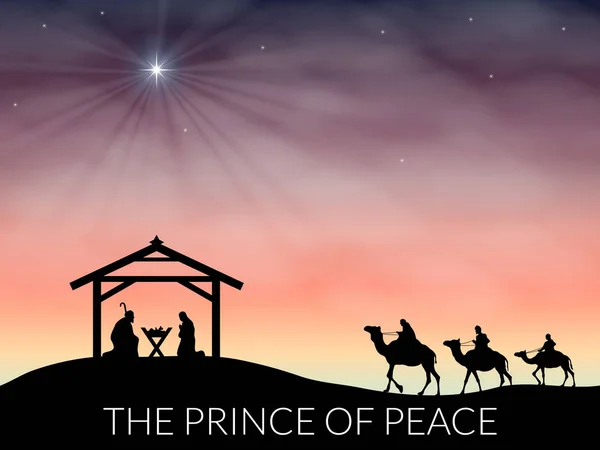 Kerst Kerststal Van Kindje Jezus Kribbe Met Jozef Maria — Stockvector