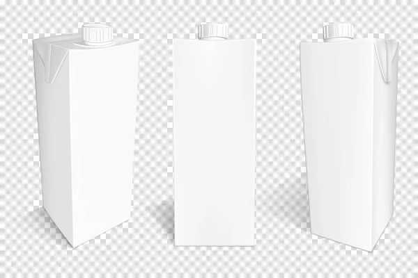 Witte Kartonnen Pakket Ingesteld Voor Dranken Sap Melk Geïsoleerd — Stockvector