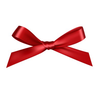 Gerçekçi kırmızı yay ile şerit, beyaz arka plan üzerinde izole.