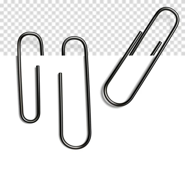 Set Realistic Metal Paper Clip Isolated — Stock Vector
