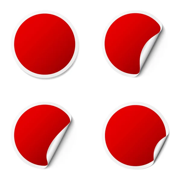 一套红色圆的粘接贴纸与折叠的边缘 查出在白色背景 免版税图库插图