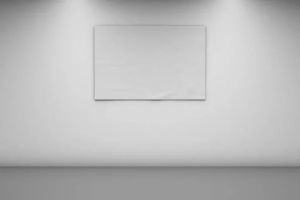 Κενό πανό 2 x 3 σε έναν λευκό τοίχο. Οριζόντια πανό σε ένα άδειο δωμάτιο. απόδοση 3D, μπροστινή όψη. — Φωτογραφία Αρχείου