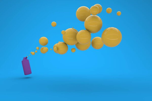 An air horn blows out festive bubbles. Concept for party or invitation. 3D render