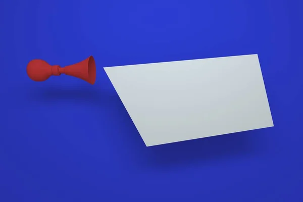 Airhorn rojo con pancarta en blanco sobre fondo azul. 3d renderizar — Foto de Stock