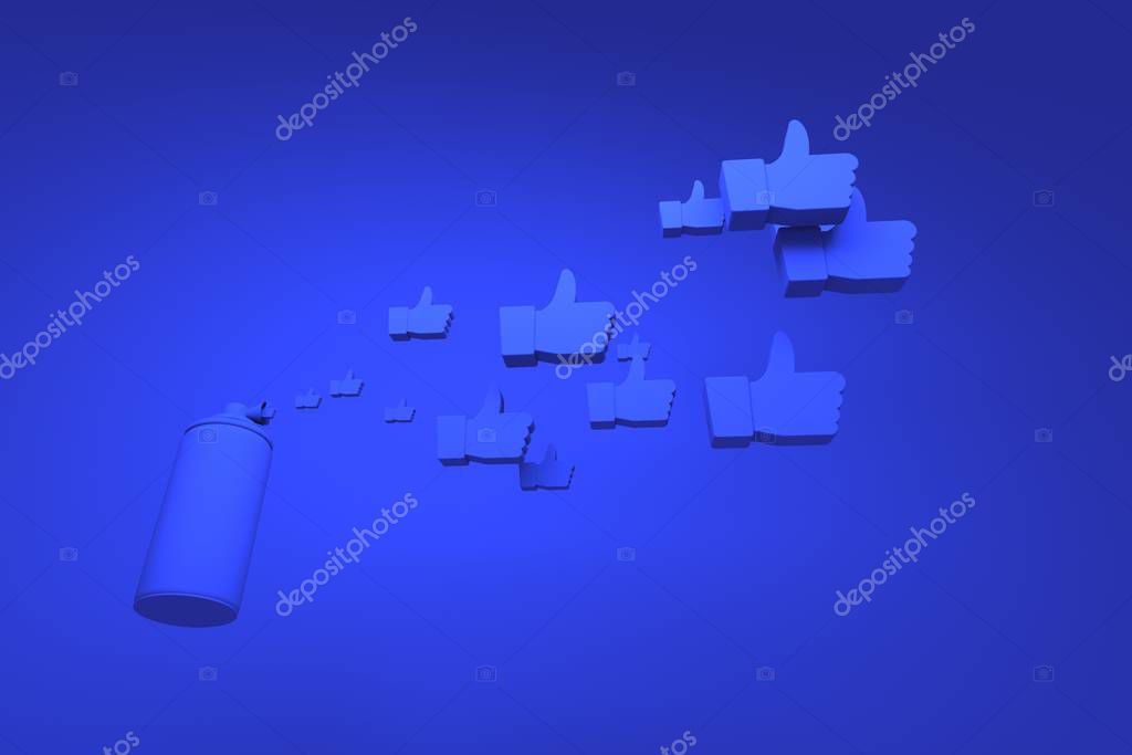 Air horn releases thumb up icons. Concept photo like. 3d render.