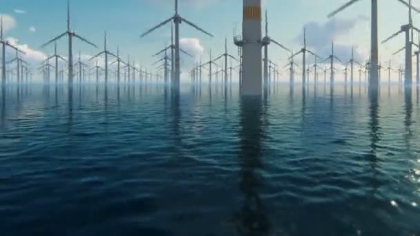 Морские Ветряные Мельницы Против Красивого Неба Полет Океан — стоковое видео