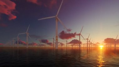 Güzel gün batımı, 4k karşı offshore yel değirmenleri