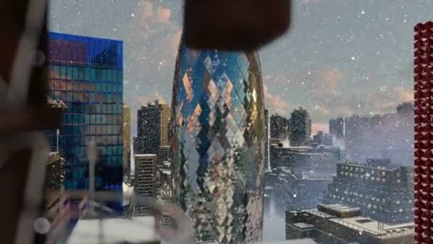 Лондонский Сити Зимой Снегопад — стоковое видео