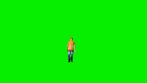 Ouvrier de la construction marchant, vue arrière, écran vert — Video