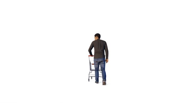 Muž s nákupním vozíkem, s bílým — Stock video