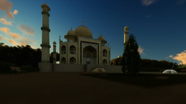 Přední pohled Taj Mahal, posouvání kamery zleva doprava, 4k — Stock video