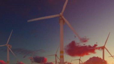 Güzel gün batımına karşı offshore yel değirmenleri