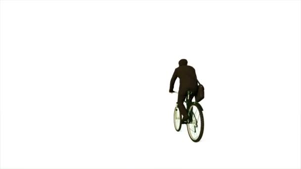 Uomo d'affari in bicicletta contro il bianco — Video Stock