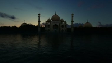 Tac Mahal güzel timelapse gündoğumu, 4k karşı suya yansıyan