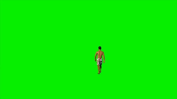 Blanke man in shorts lopen tegen groen scherm, luma mat aangesloten — Stockvideo