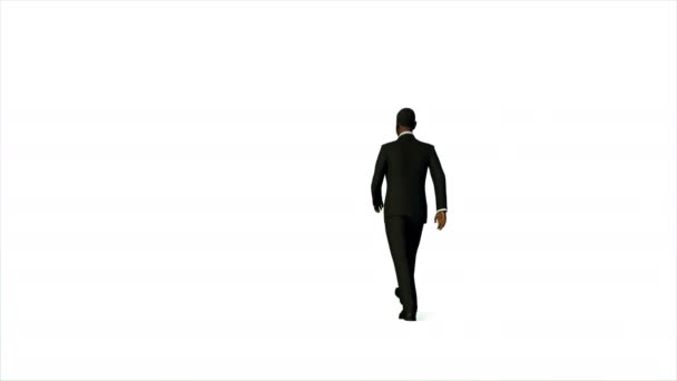 Uomo d'affari afro-americano che cammina contro il bianco, 4K — Video Stock