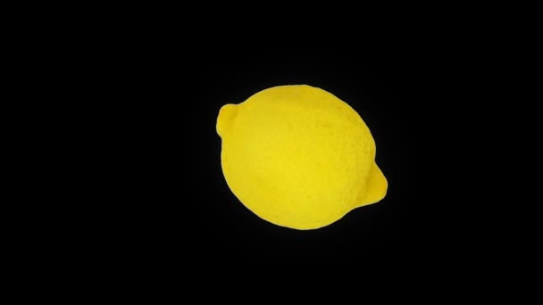 Close up di limone rotante, anello senza soluzione di continuità, contro il nero — Video Stock