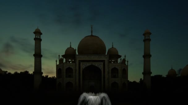 Taj Mahal vista frontal timelapse noche al día — Vídeo de stock