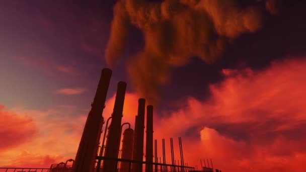 Silny Dym Pieców Czerwonawe Niebo Kwestie Środowiskowe — Wideo stockowe