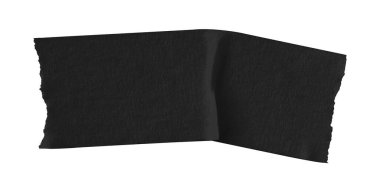 Siyah buruşmuş yırtık bant beyaz arkaplanda izole edilmiş.