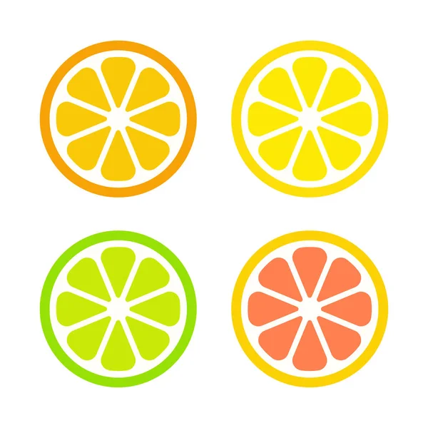 Citrus Fruit Slices Set Orange Lemon Lime Grapefruit Simple Bright — Stock Vector