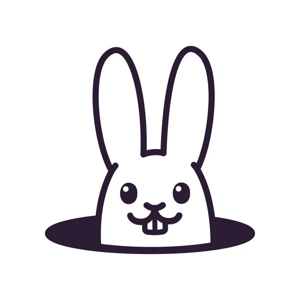 可爱的卡通兔子看着从地面上的洞 简单的黑白兔画 孤立的矢量插图 — 图库矢量图片