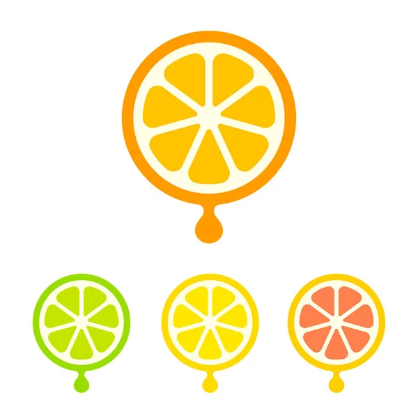 Modern Basit Narenciye Suyu Icon Set Portakal Limon Limon Greyfurt — Stok Vektör