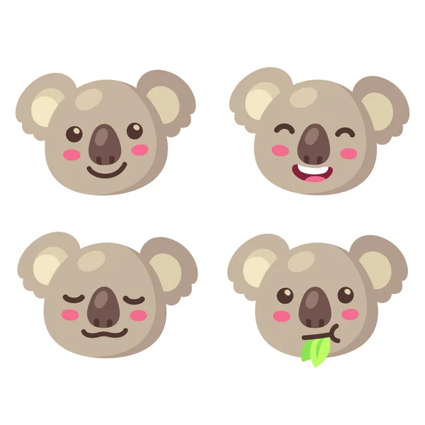 Bonito Desenho Animado Koala Conjunto Rosto Urso Coala Engraçado Com — Vetor de Stock