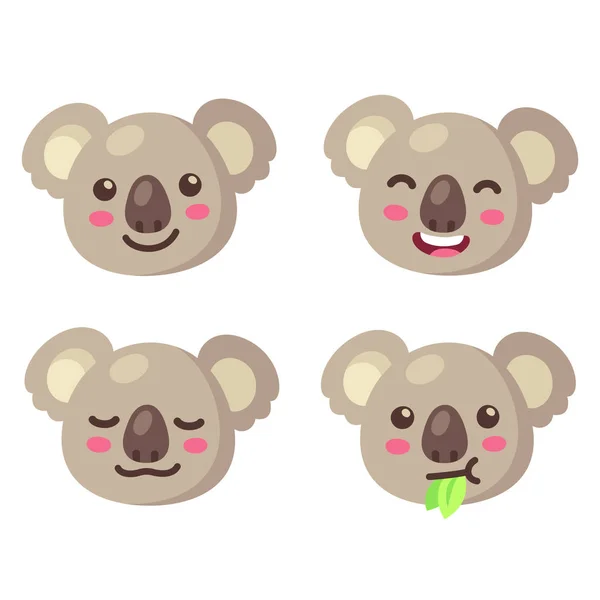 Linda Caricatura Koala Conjunto Cara Divertido Oso Koala Con Diferentes — Vector de stock